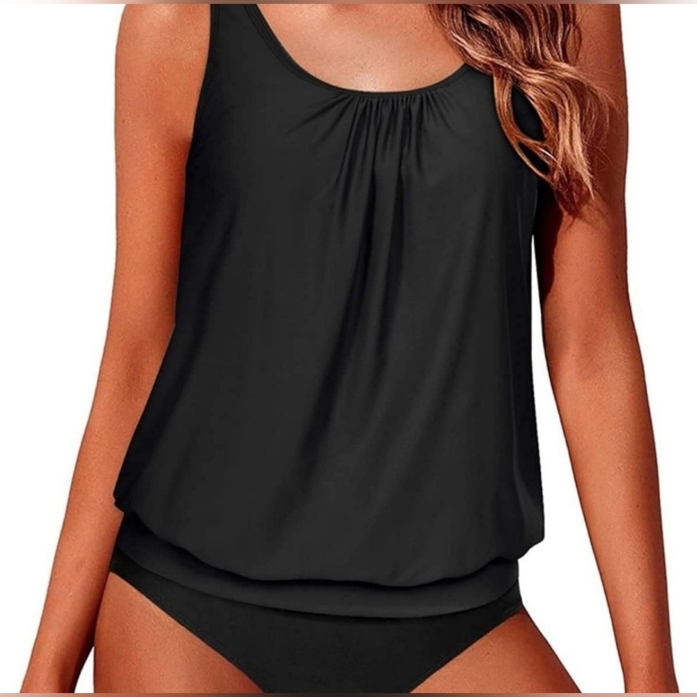 📣Yonique Two Piece 🏊 Tankini🩱Blouson Swim Top 👙 Bikini Bottom NWTags *As Is*
